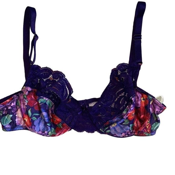 Vanity Fair Other - VTG Vintage Vanity Fair 1980s EUC Bra Purple Floral Lace Colorful Dopamine 34B